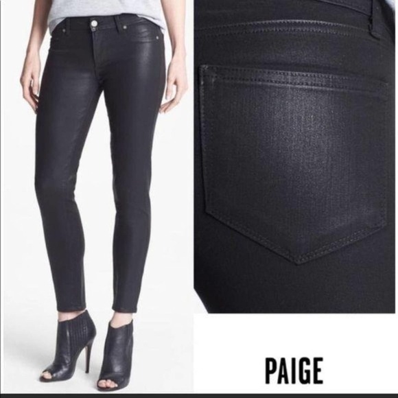 PAIGE Jimmy Jimmy Crop Black Silk Coated Ankle Skinny Jeans Size 25 NWOT - Picture 1 of 10